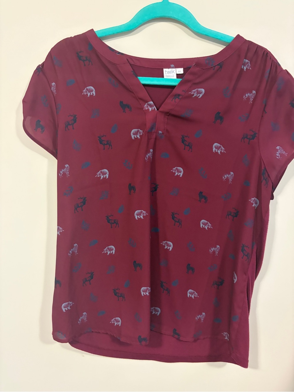 twik Burgundy Animal-Print Short Sleeve Top